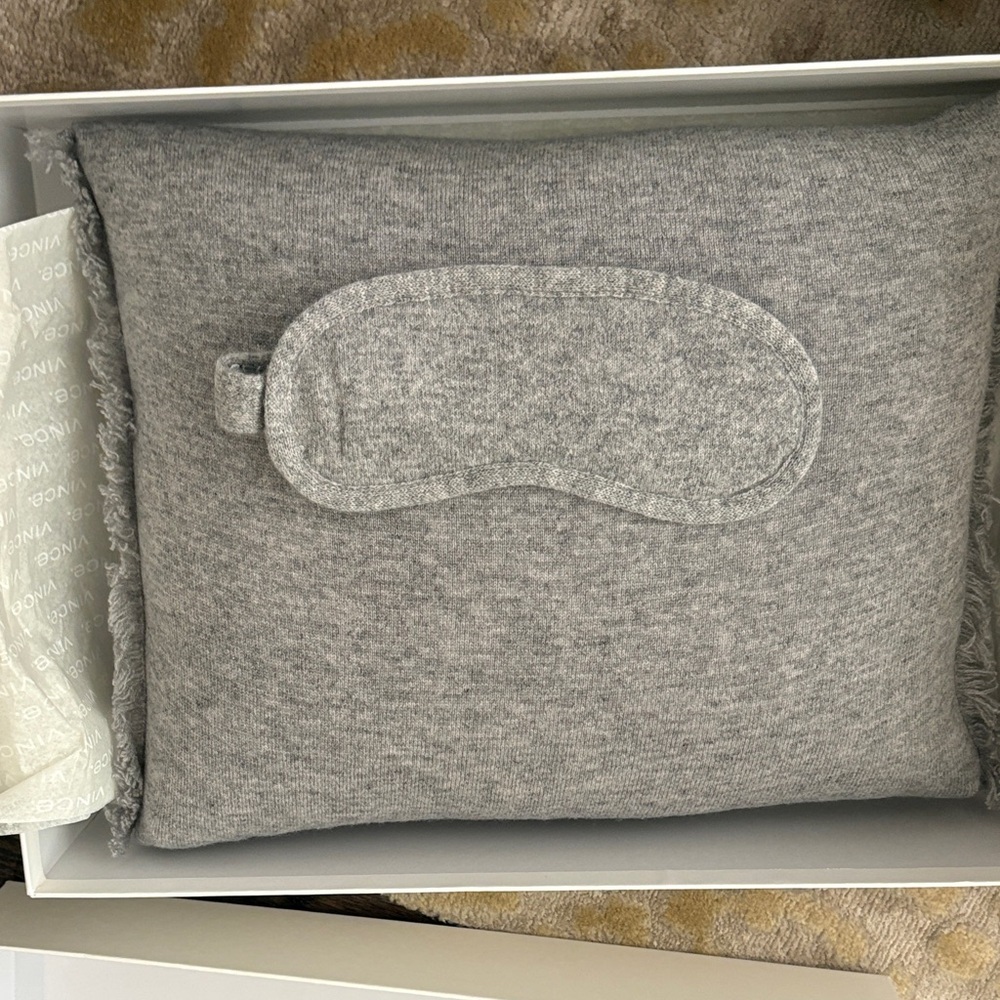 VINCE cashmere Gray Knit Pillow and Eye Mask Set
